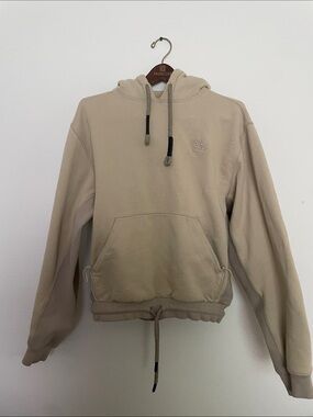 Men's Beige Drawstring Hoodie Sweatshirt
